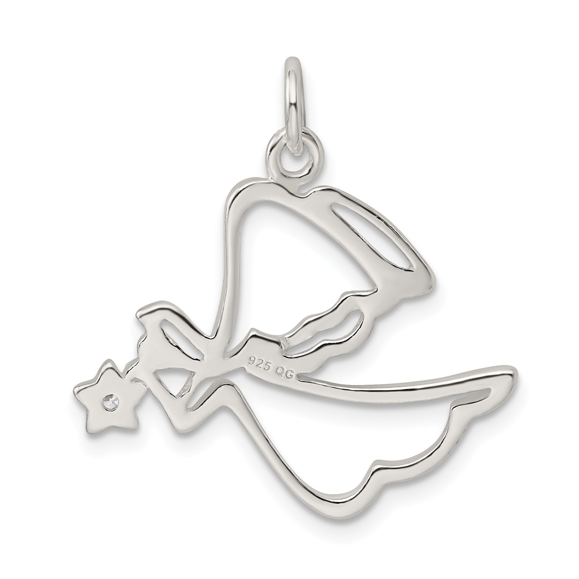 Sterling Silver 925 Angel Pendant with Clear CZ Elegance