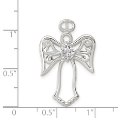 Sterling Silver 925 Angel Pendant with Clear CZ Elegant Polished Finish