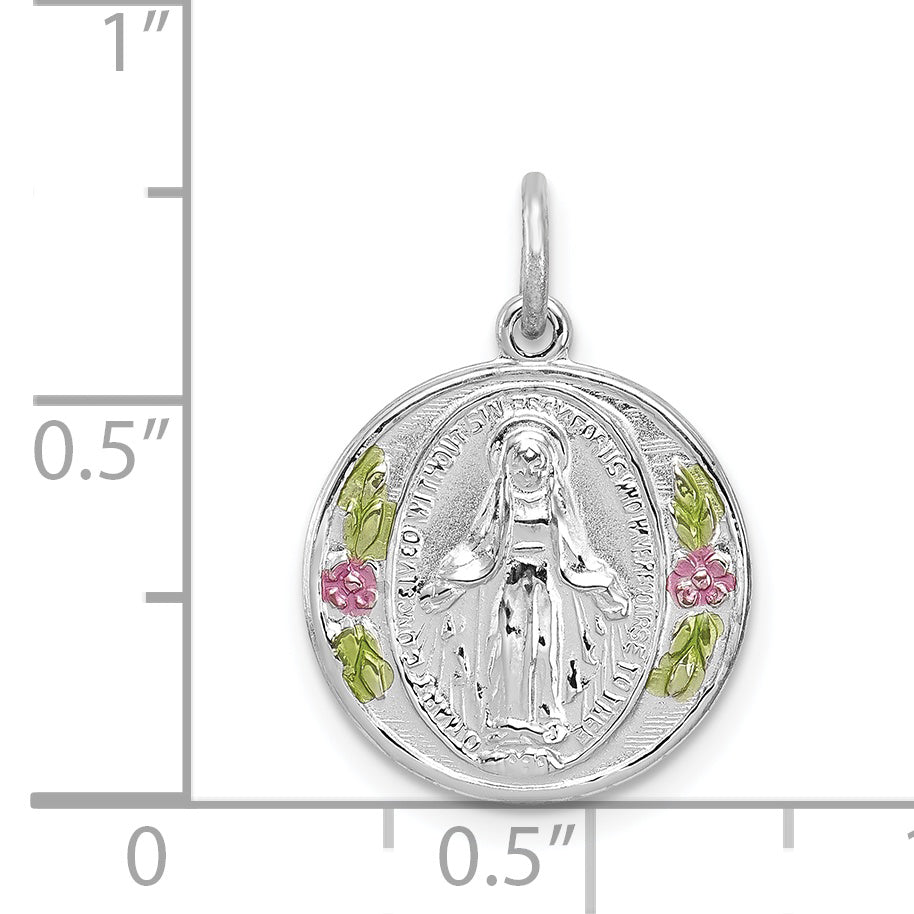 925 Sterling Silver Polished Miraculous Medal Pendant with Rhodium Plating