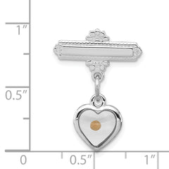 Unisex Sterling Silver Polished Heart Pin with Epoxy Mustard Seed