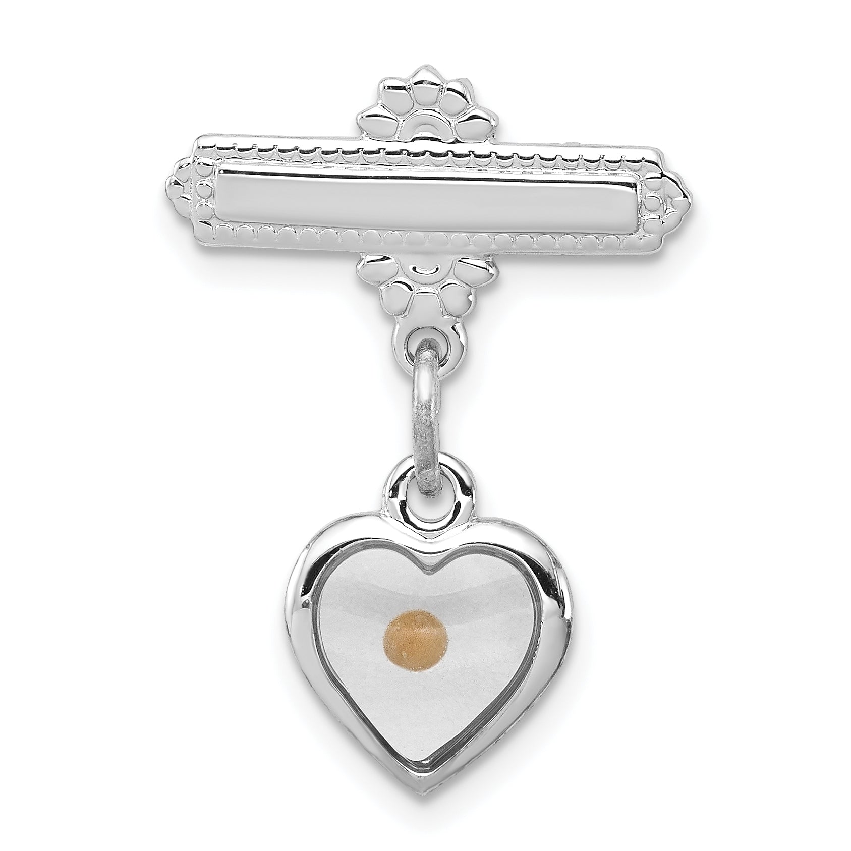 Sterling Silver Rhodium-plated Polished Heart w/ Epoxy Mustard Seed Pin Main image