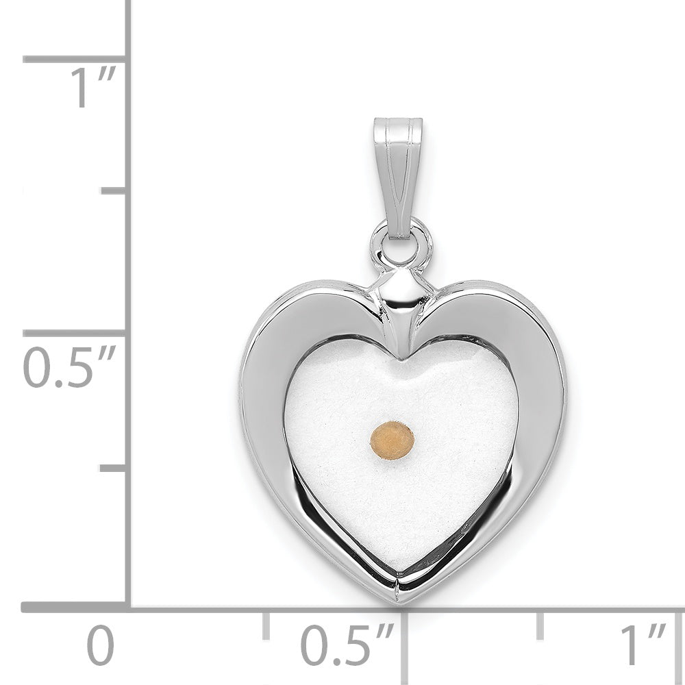 Sterling Silver Rhodium-plated Large Heart with Mustard Seed Pendant