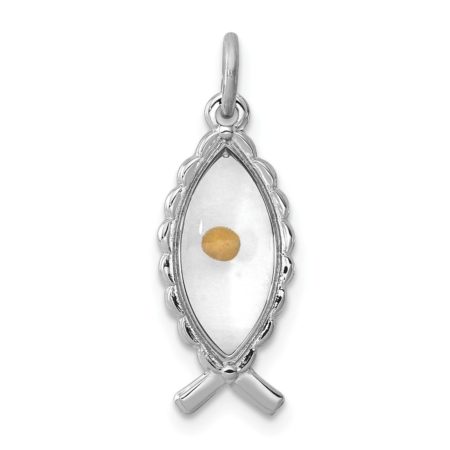 Sterling Silver Rhodium-plated Epoxy Ichthus w/Mustard Seed Pendant Main image