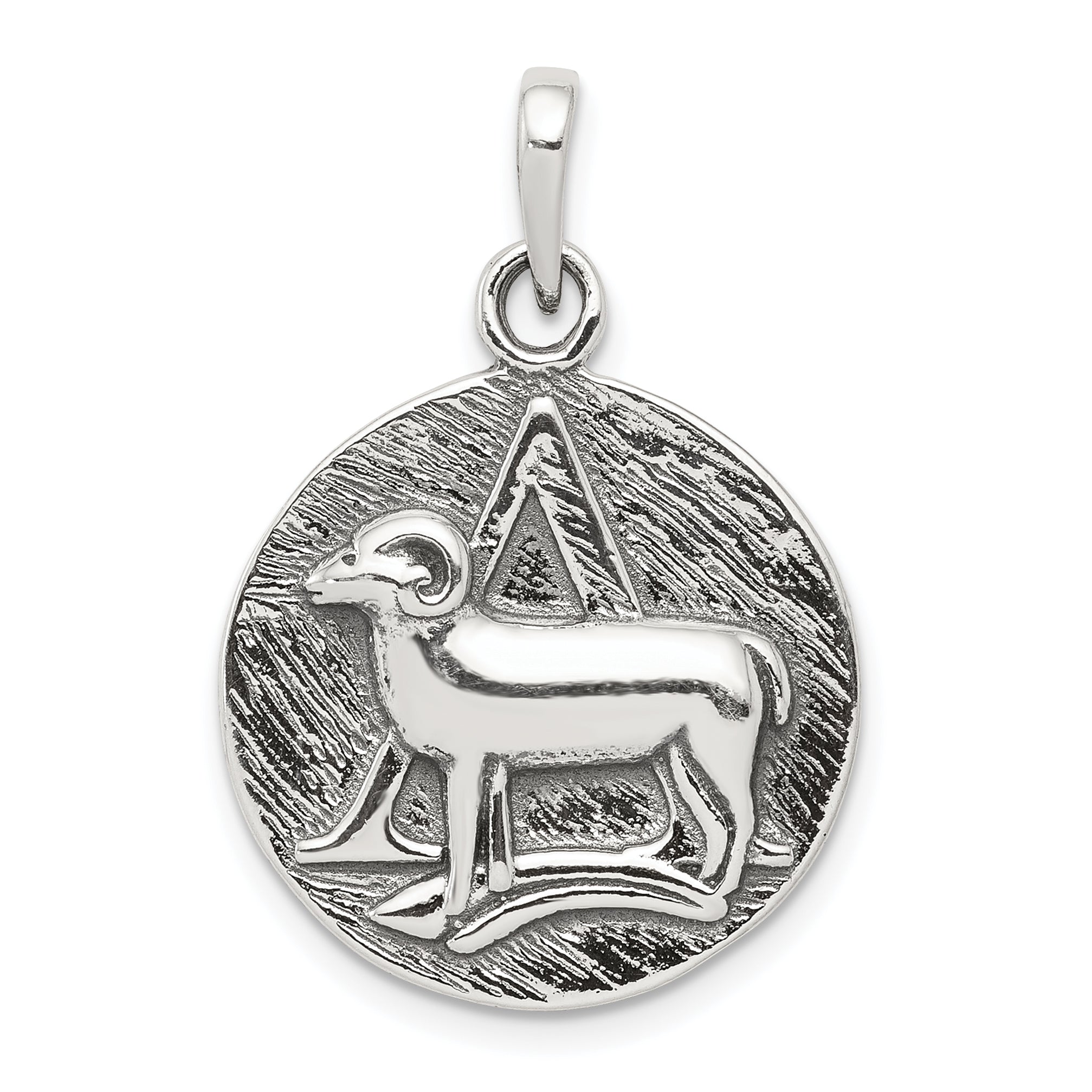 Sterling Silver Polished Antique Finish Aries Horoscope Zodiac Pendant Main image