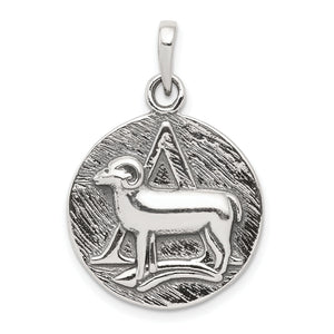 Aries Zodiac Pendant in Sterling Silver, 29mm, Antique - Sophia Jewelers