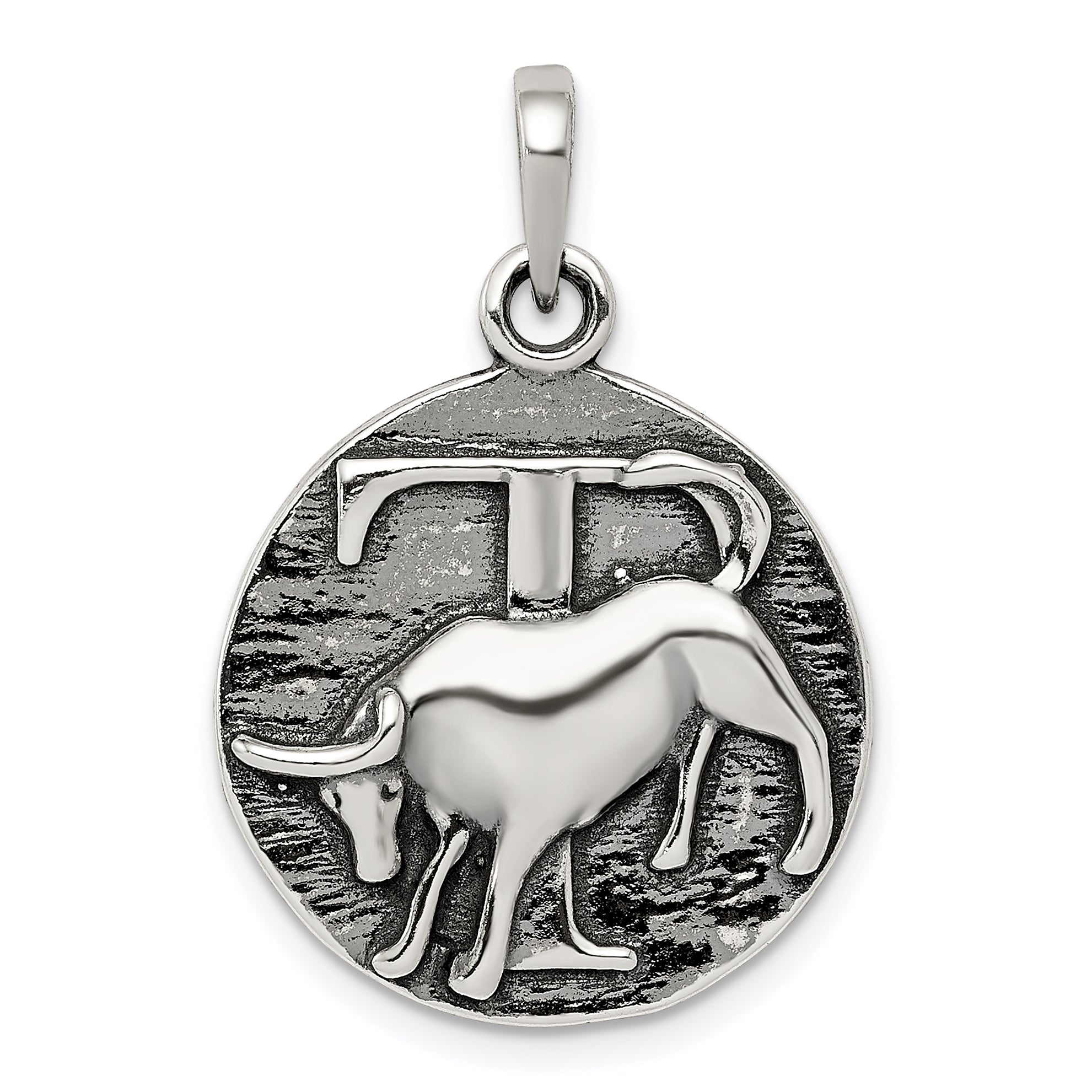 Sterling Silver Polished Antique Finish Taurus Horoscope Zodiac Pendant Main image