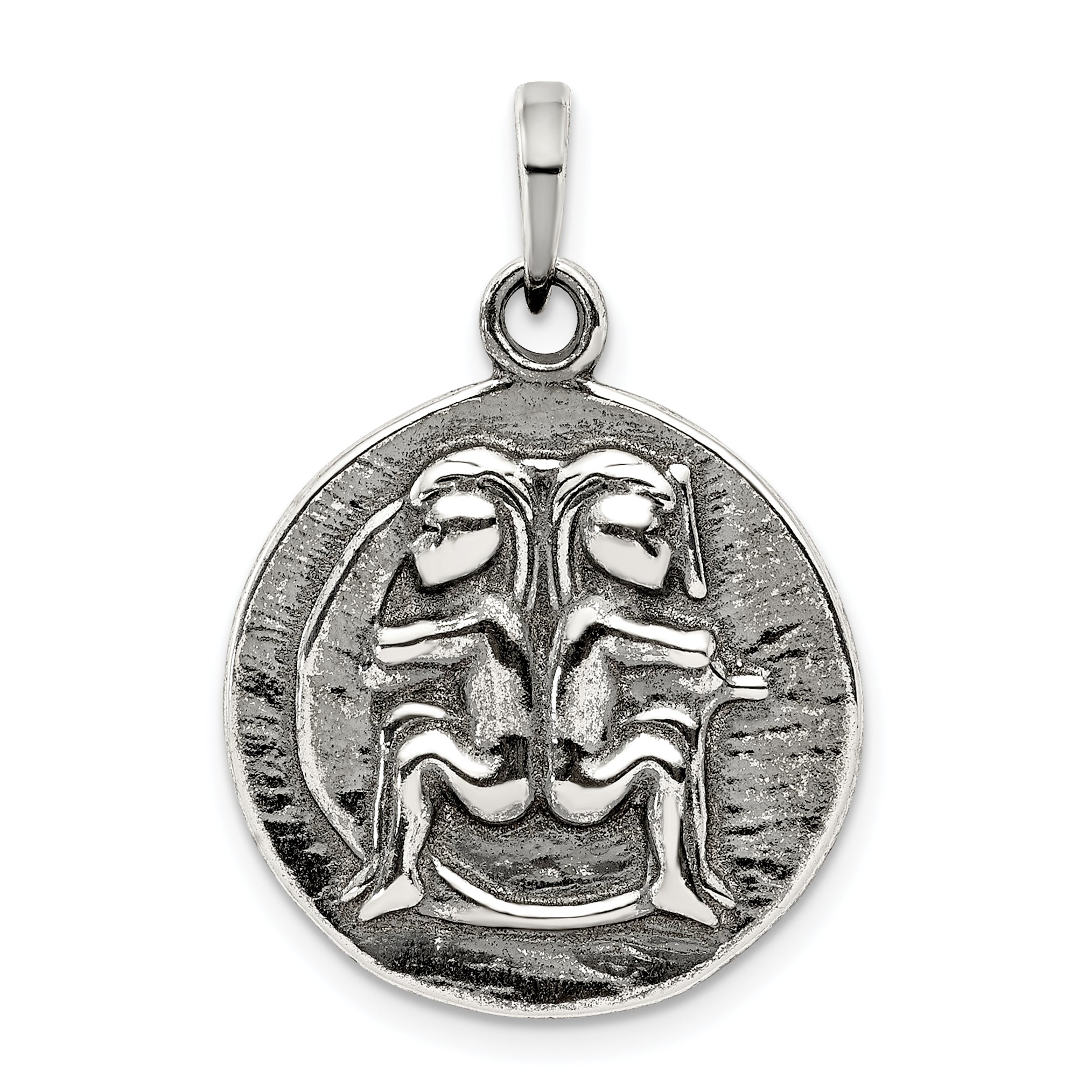 Sterling Silver Polished Antique Finish Gemini Horoscope Zodiac Pendant Main image
