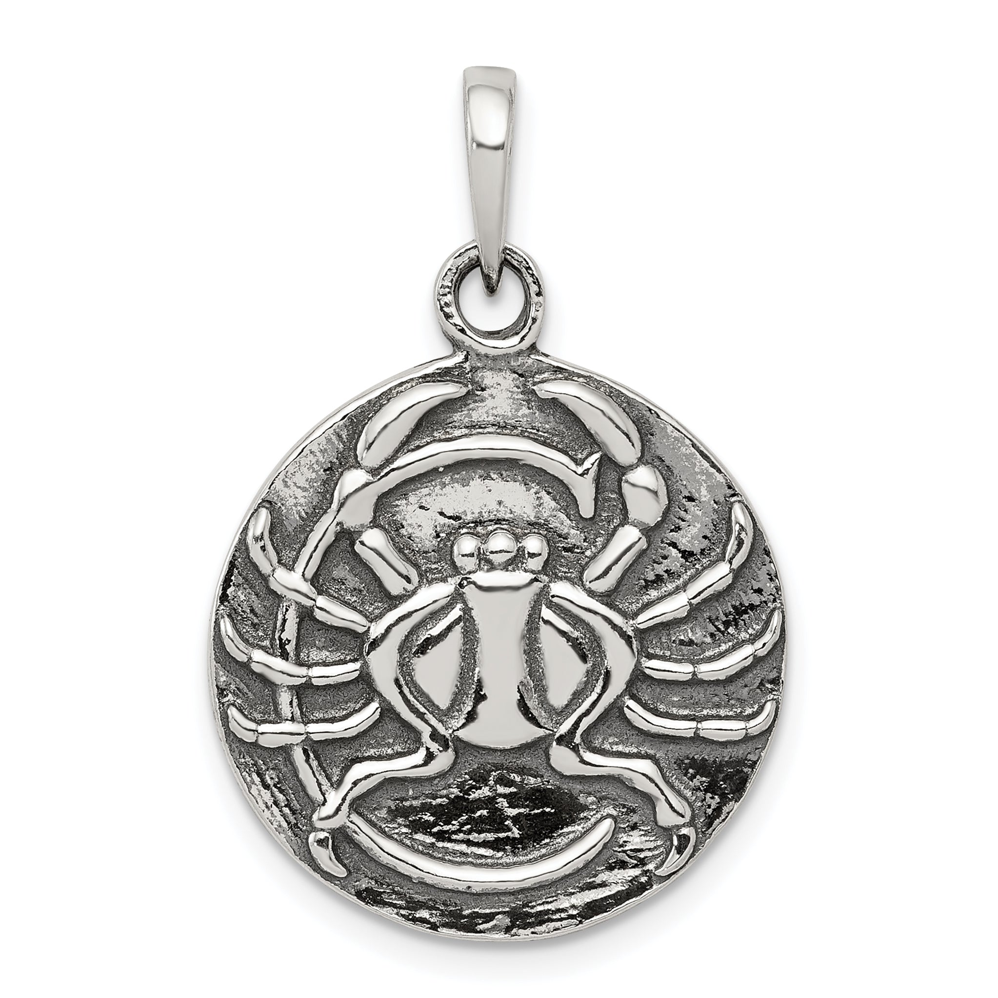 Sterling Silver Polished Antique Finish Cancer Horoscope Zodiac Pendant Main image