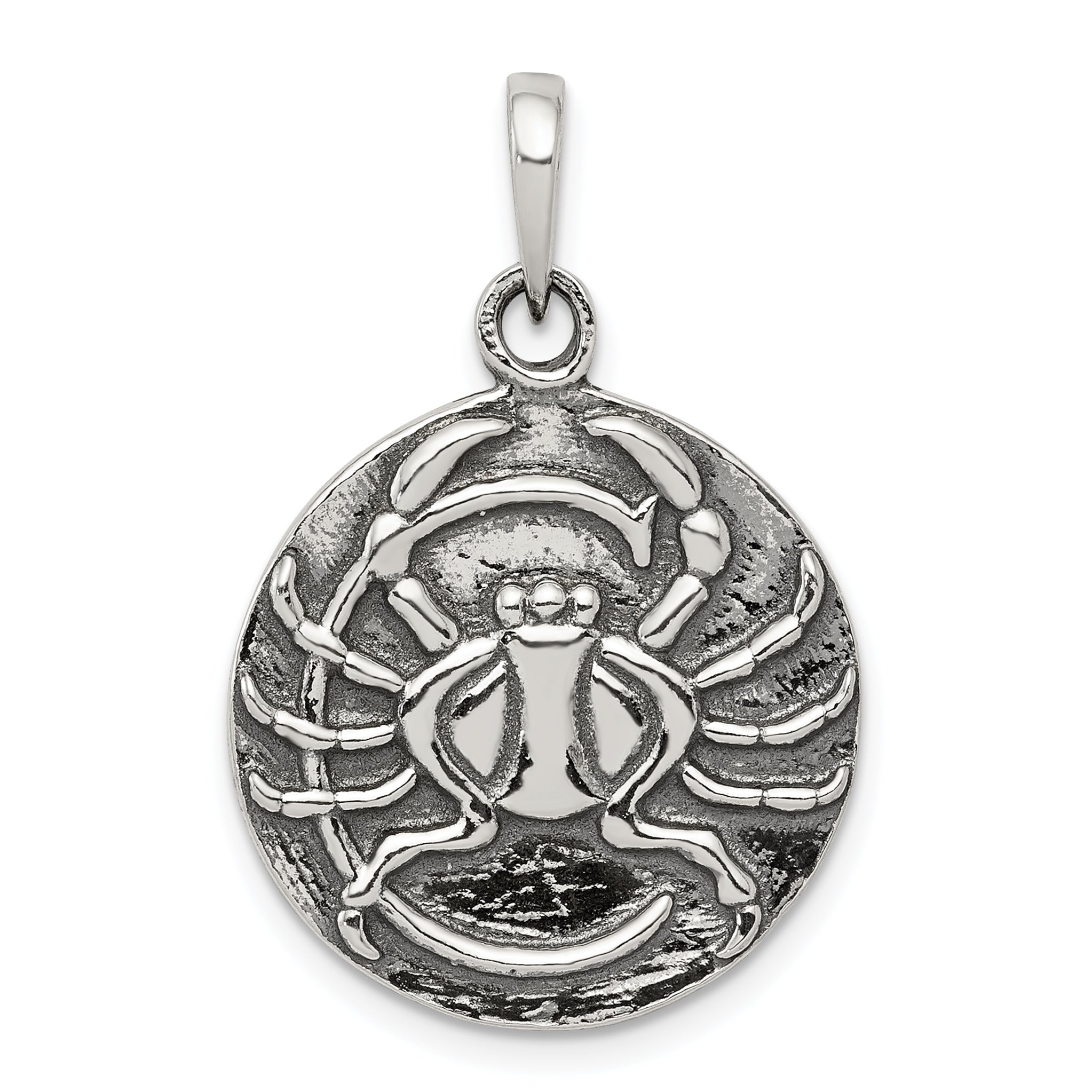 Sterling Silver Polished Antique Finish Cancer Horoscope Zodiac Pendant
