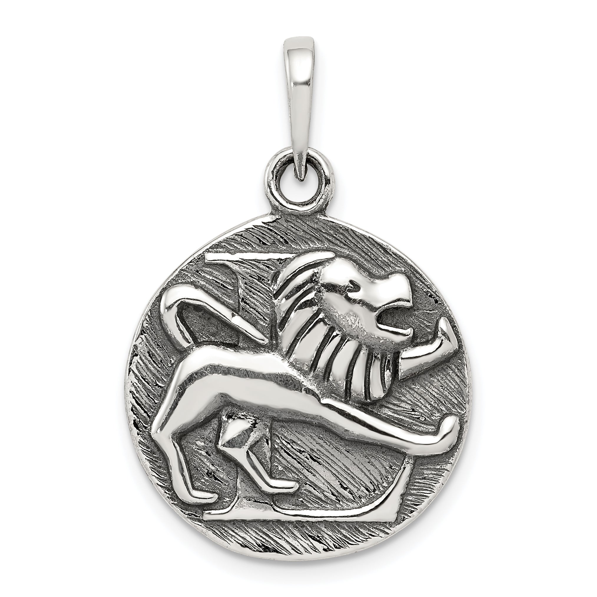 Sterling Silver Polished Antique Finish Leo Horoscope Zodiac Pendant Main image