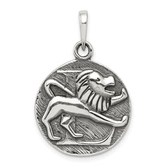 Sterling Silver Polished Antique Finish Leo Horoscope Zodiac Pendant
