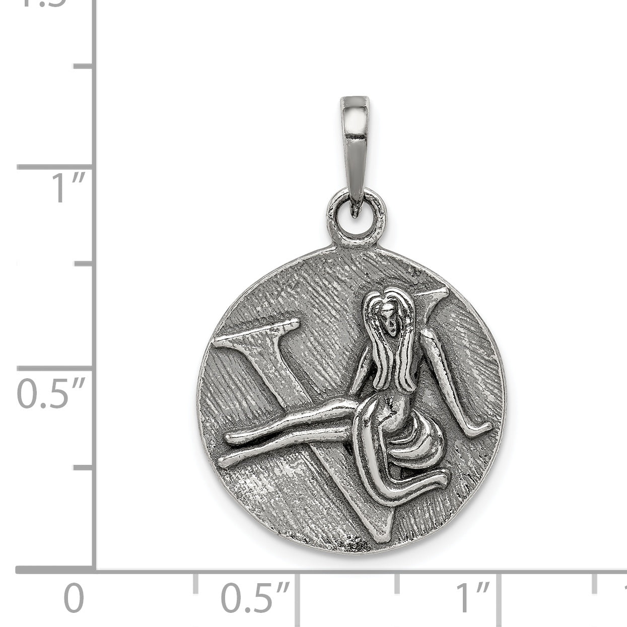 Sterling Silver Polished Antique Finish Virgo Horoscope Zodiac Pendant