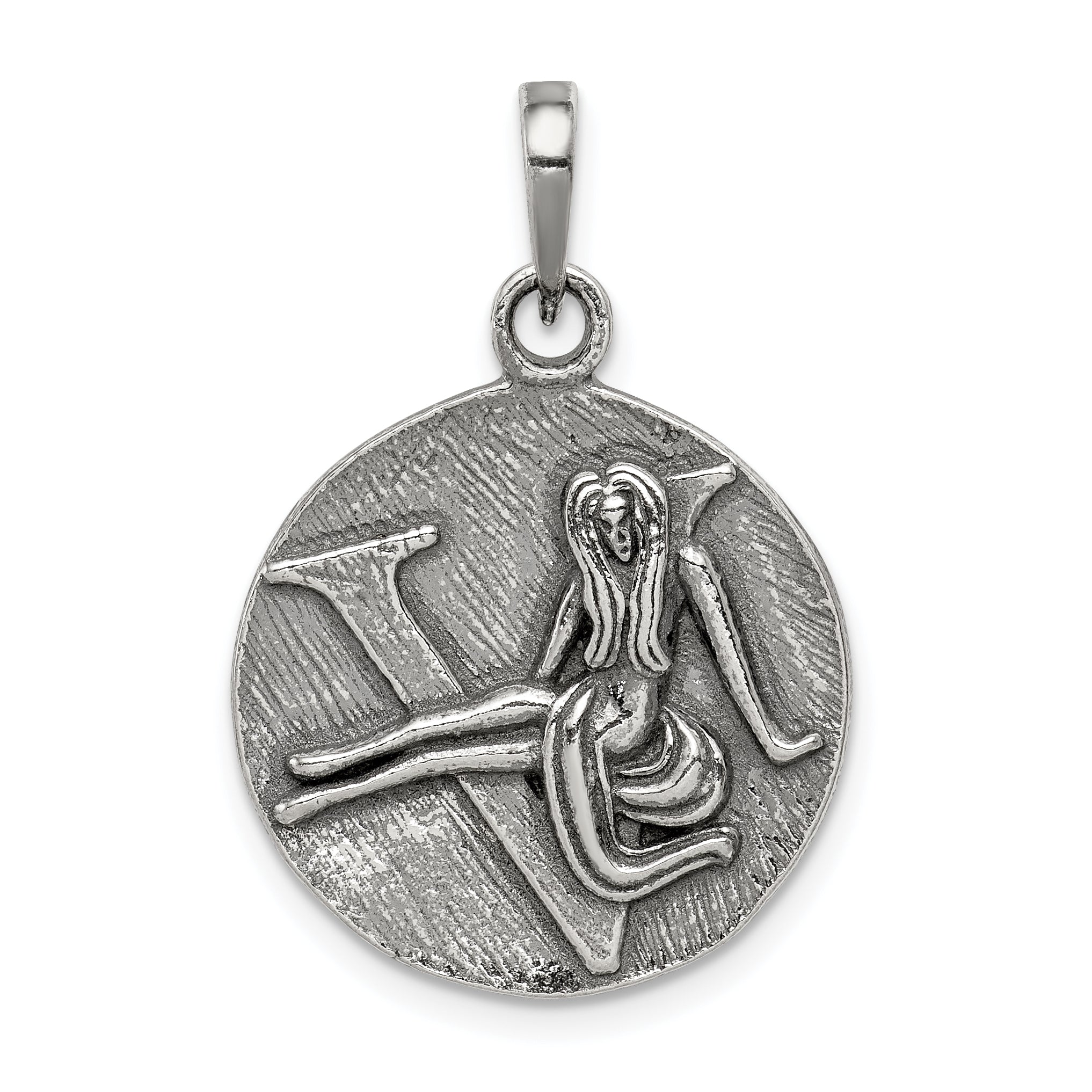 Sterling Silver Polished Antique Finish Virgo Horoscope Zodiac Pendant Main image