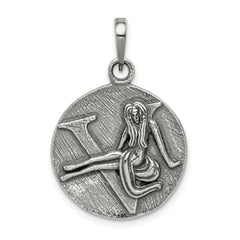 Sterling Silver Polished Antique Finish Virgo Horoscope Zodiac Pendant