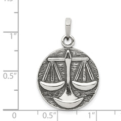 Sterling Silver Polished Antique Finish Libra Horoscope Zodiac Pendant