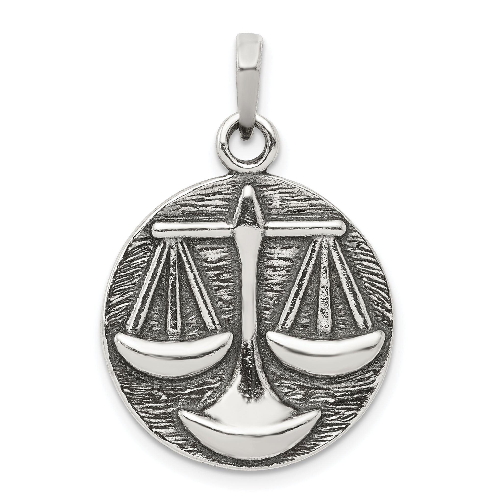 Sterling Silver Polished Antique Finish Libra Horoscope Zodiac Pendant Main image