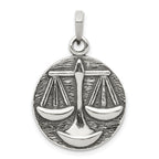 Sterling Silver Polished Antique Finish Libra Horoscope Zodiac Pendant