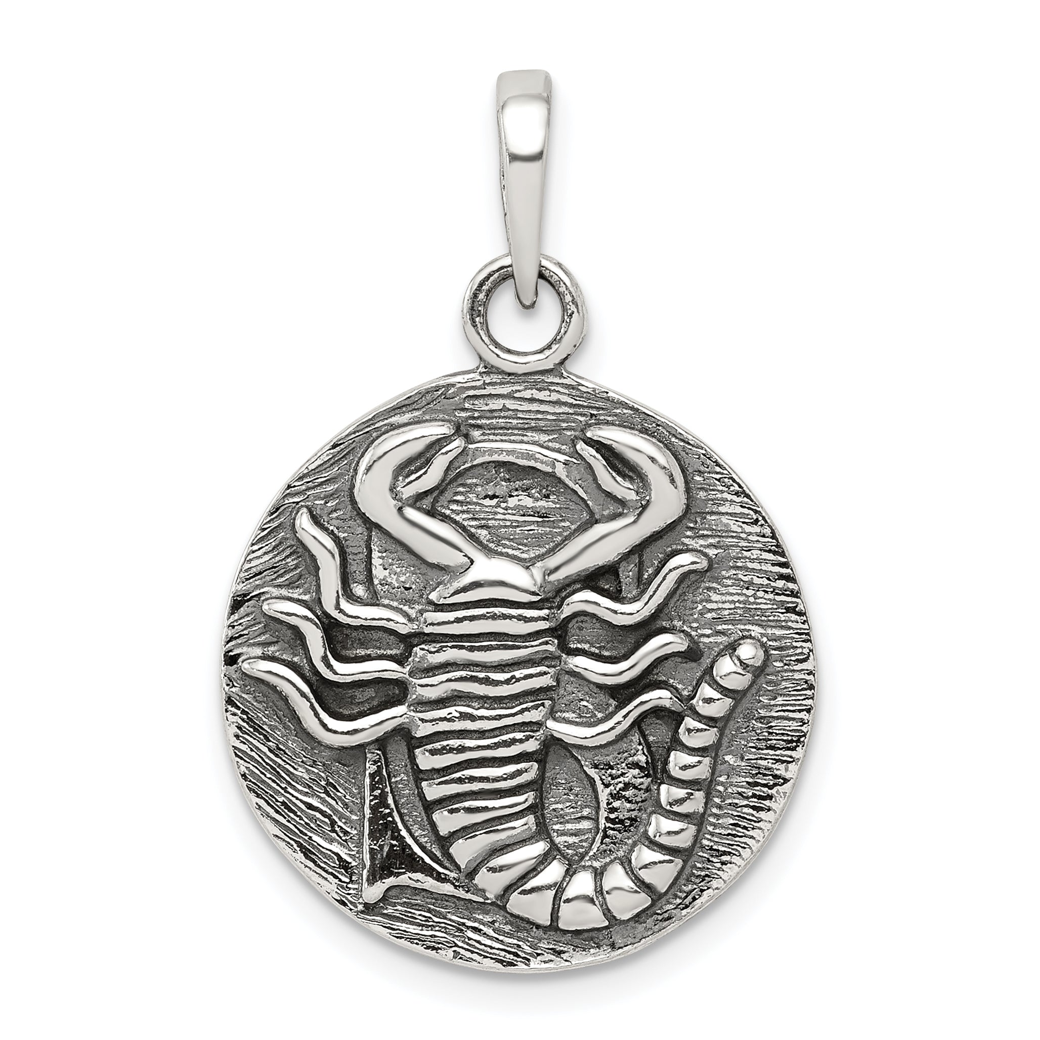 Sterling Silver Polished Antique Finish Scorpio Horoscope Zodiac Pendant Main image