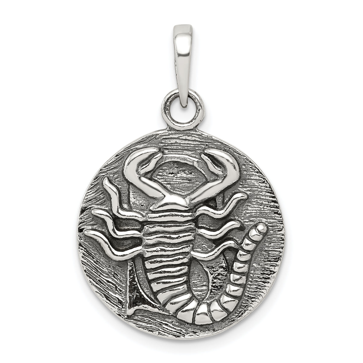 Sterling Silver Polished Antique Finish Scorpio Horoscope Zodiac Pendant