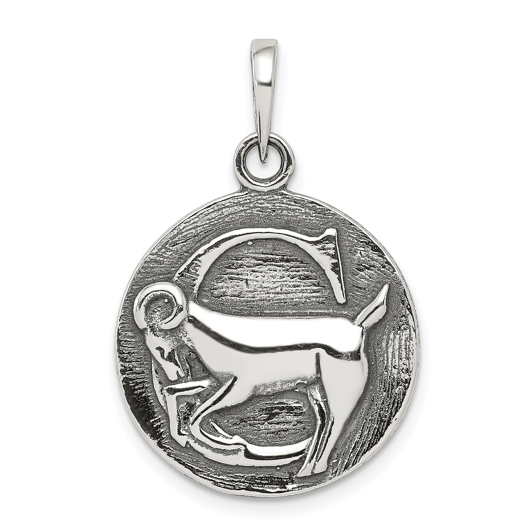 Sterling Silver Polished Antique Finish Capricorn Horoscope Zodiac Pendant Main image