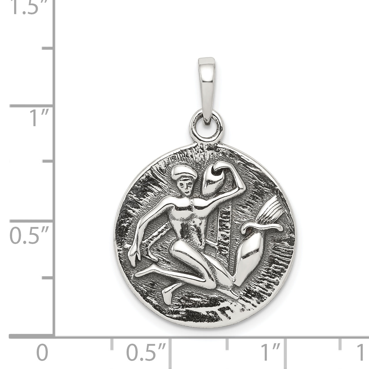 925 Sterling Silver Aquarius Zodiac Pendant with Antique Finish 29mm