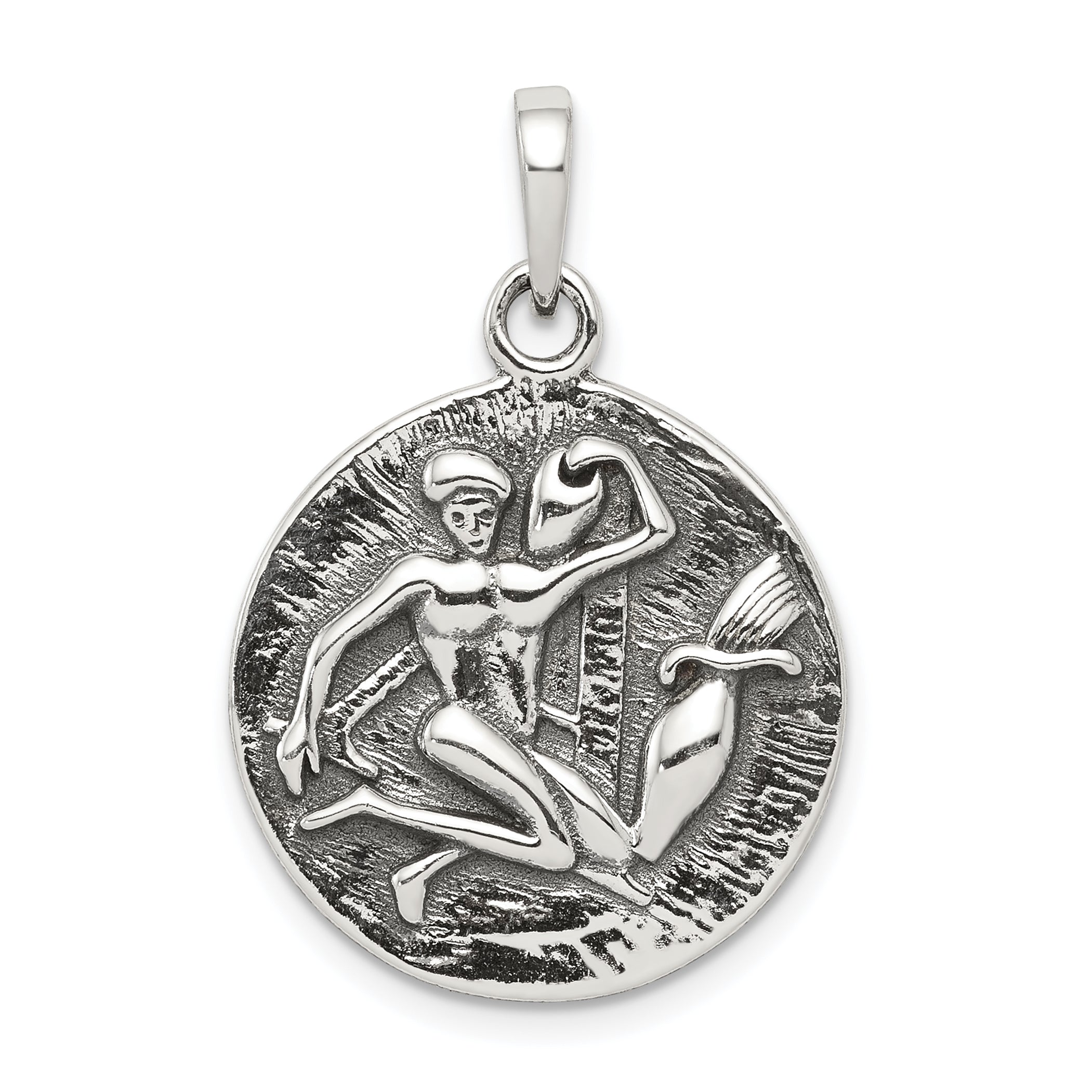 Sterling Silver Polished Antique Finish Aquarius Horoscope Zodiac Pendant Main image