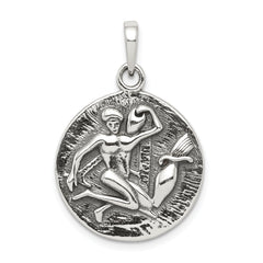 Sterling Silver Polished Antique Finish Aquarius Horoscope Zodiac Pendant
