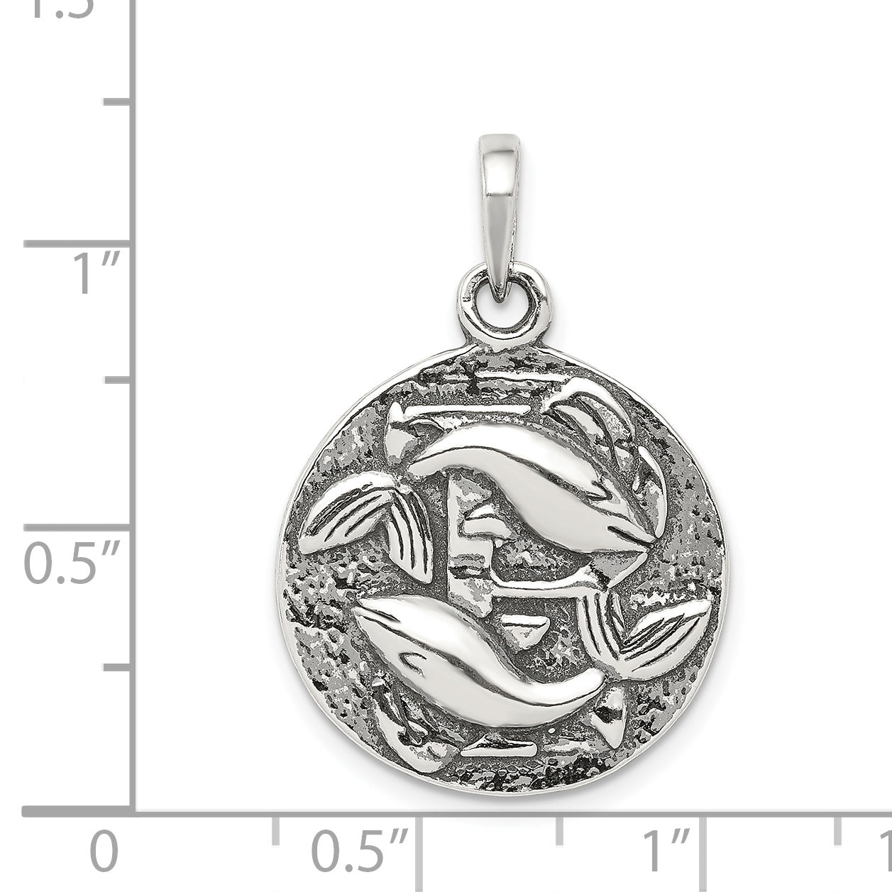 Sterling Silver Polished Antique Finish Pisces Horoscope Zodiac Pendant