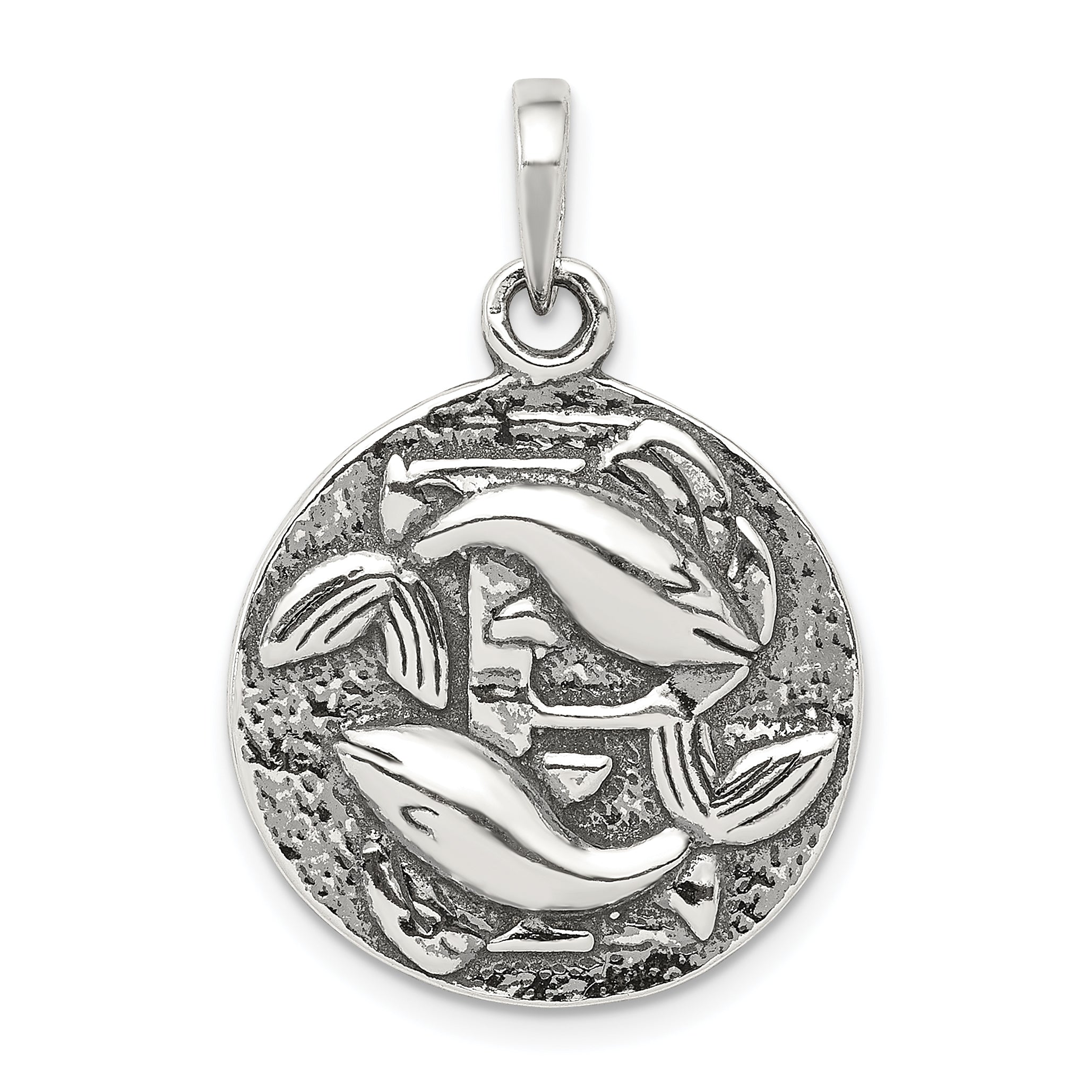 Sterling Silver Polished Antique Finish Pisces Horoscope Zodiac Pendant Main image
