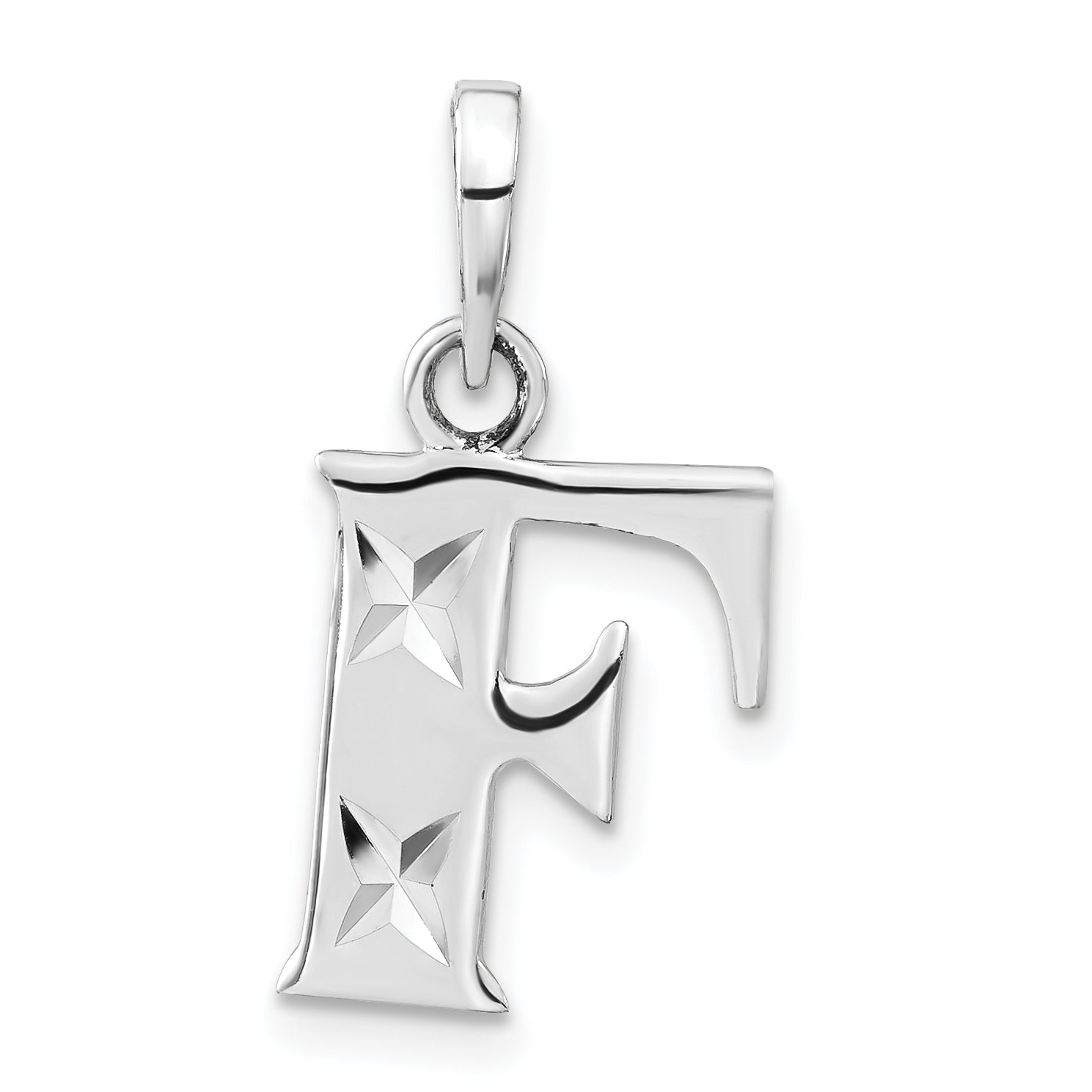 Sterling Silver Polished Diamond-cut Initial F Pendant