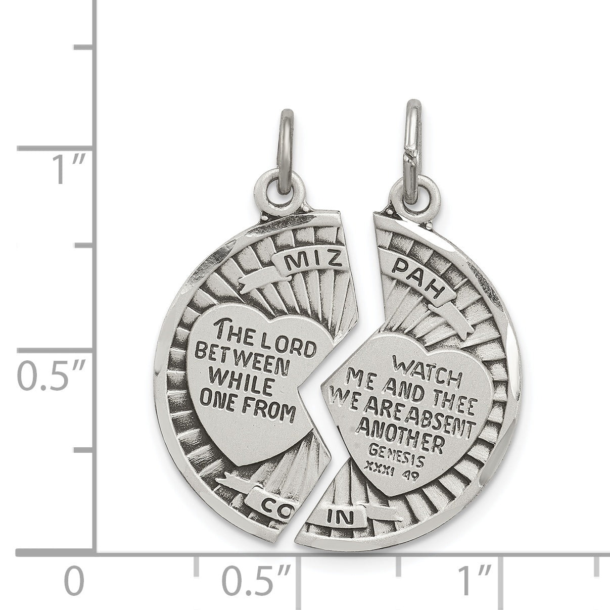 Sterling Silver 925 Mizpah Pendant Set with Antiqued Finish