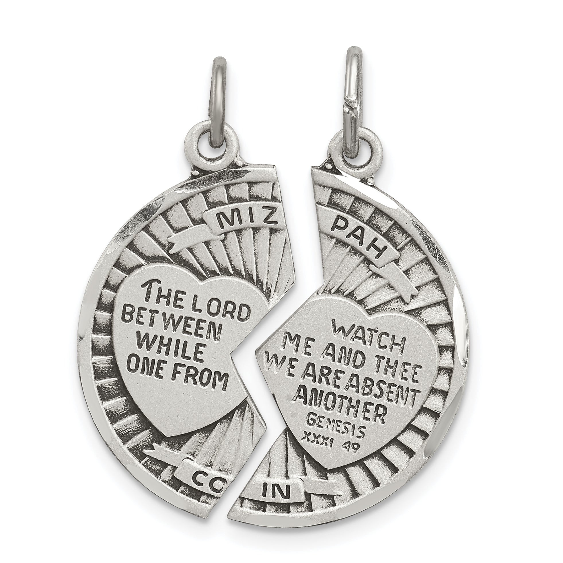 Sterling Silver Satin Antiqued 2-Piece Mizpah Pendant Main image