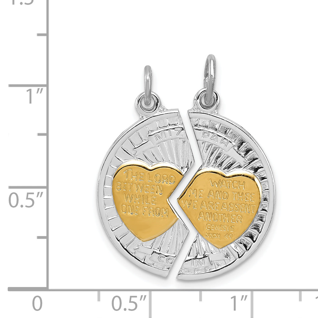 Sterling Silver & 14K Gold Two-Tone Mizpah Pendant, Polished Finish