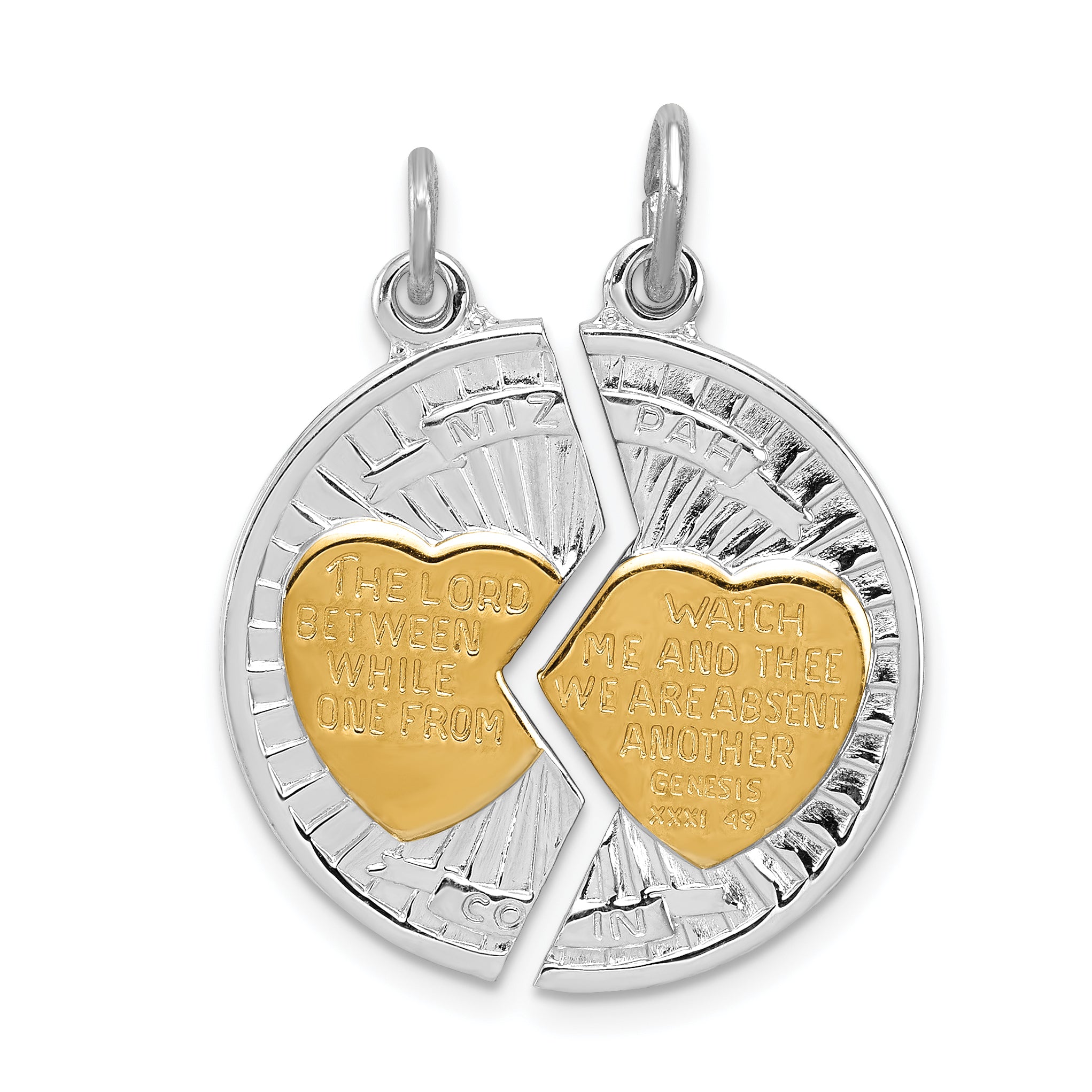 Sterling Silver Rhodium-plated & Gold-plated Polished Mizpah 2-piece Pendan Main image
