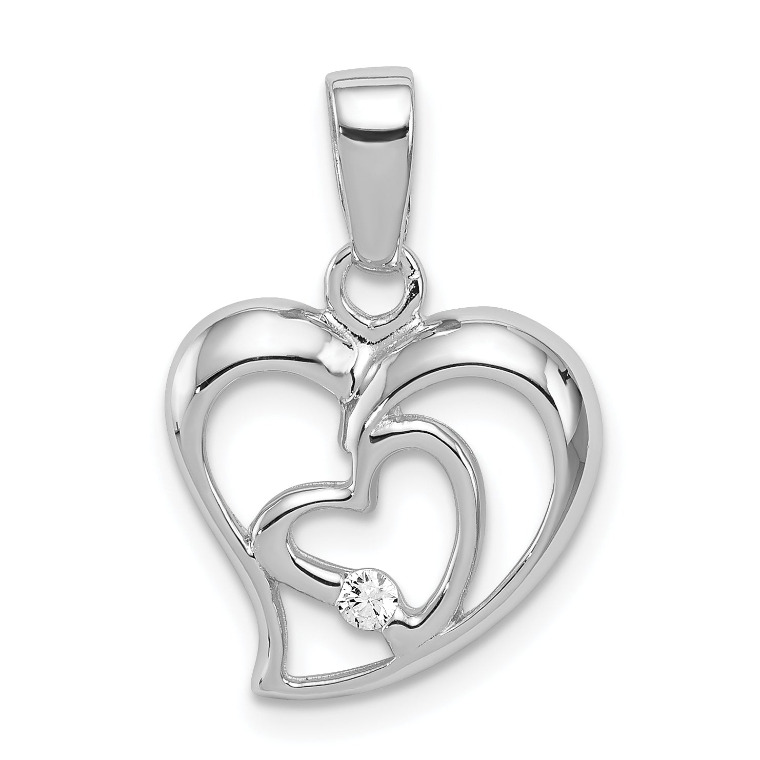 Sterling Silver Rhodium-plated CZ Open Double Heart Pendant Main image