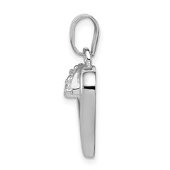 Sterling Silver 925 Heart Pendant with Clear CZ and Polished Rhodium