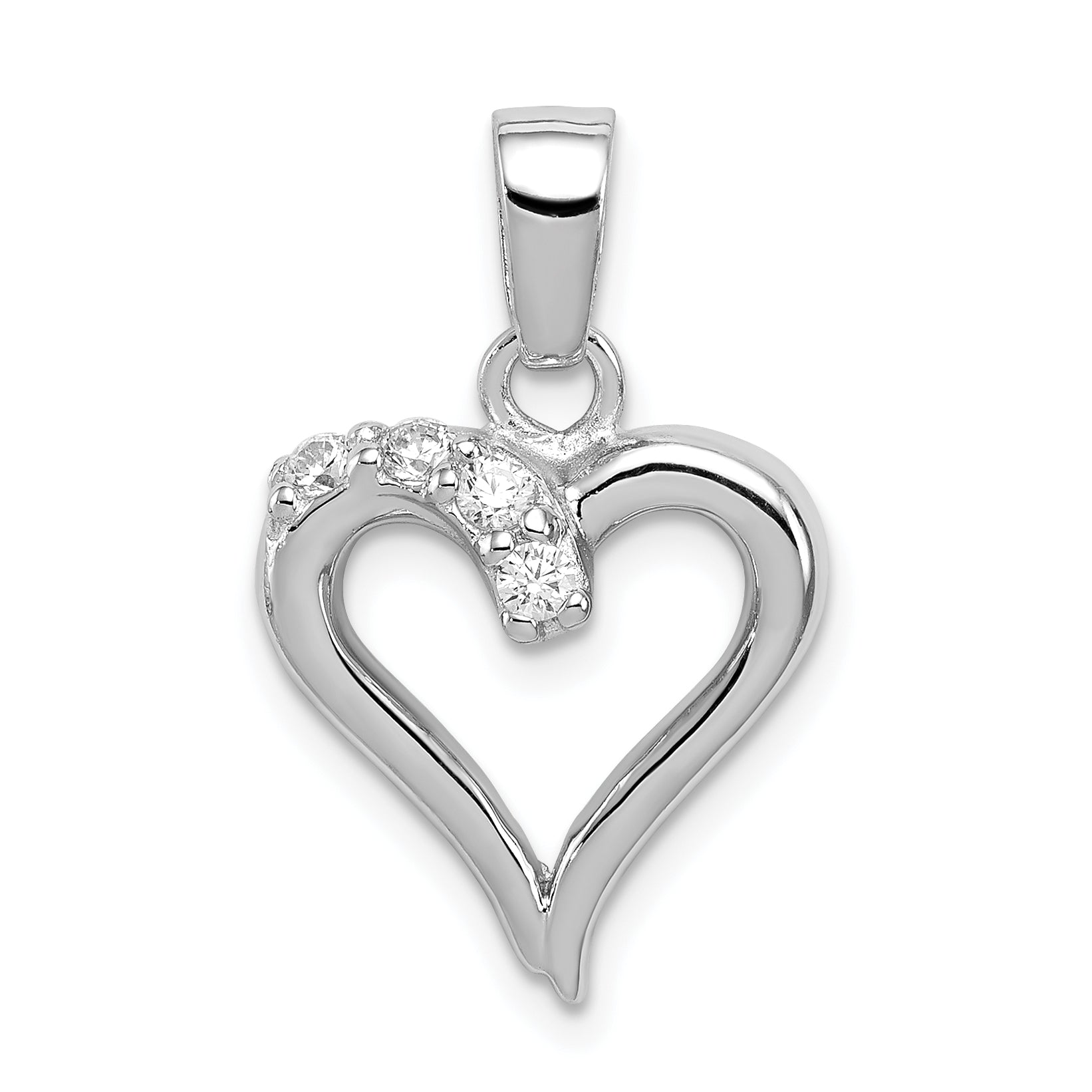 Sterling Silver Rhodium Plated CZ Heart Pendant Main image