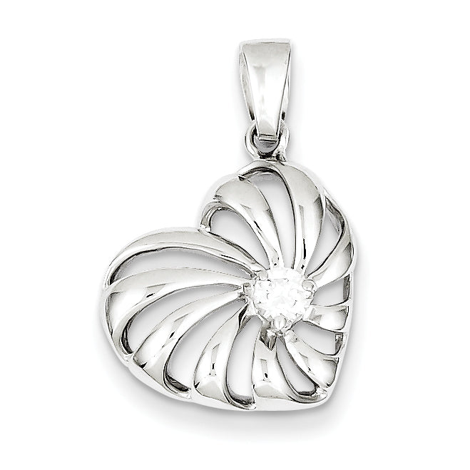 Sterling Silver Rhodium Plated CZ Heart Pendant