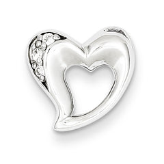 Sterling Silver Rhodium Plated CZ Heart Slide