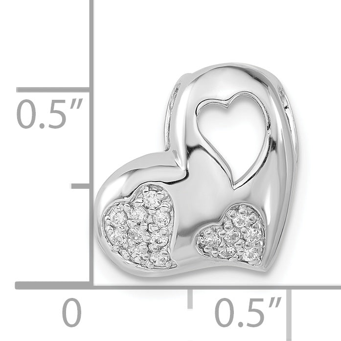 Sterling Silver Rhodium Plated CZ Heart Slide