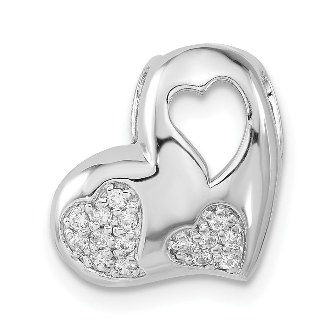 Sterling Silver Rhodium-plated CZ Heart Slide