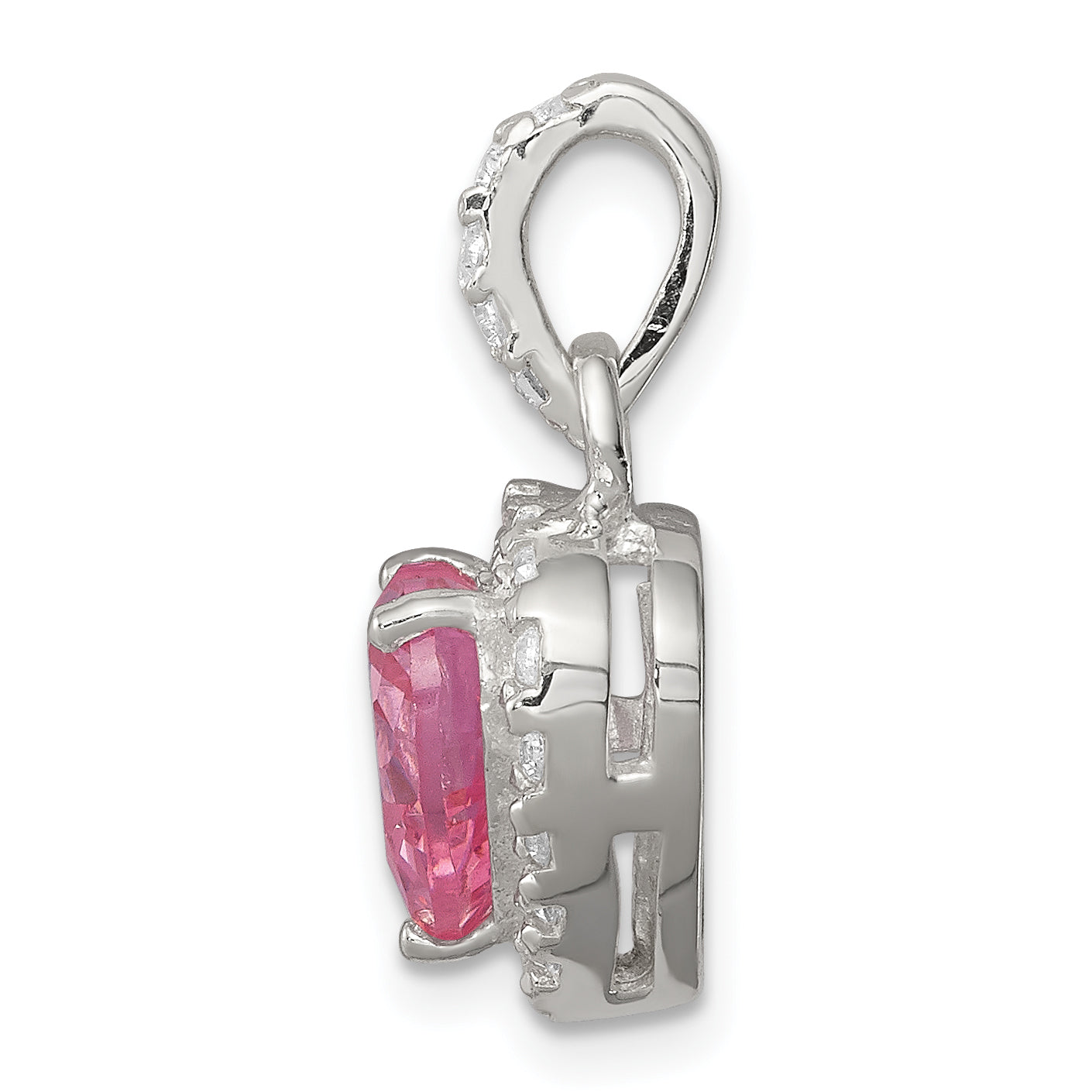 Sterling Silver 925 Heart Pendant with Clear & Pink CZ Gems Secondary image