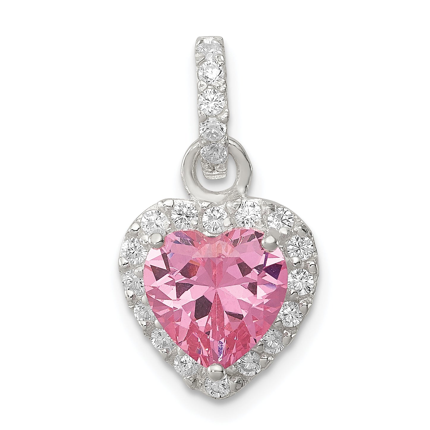 Sterling Silver Clear CZ and Pink CZ Heart Pendant Main image