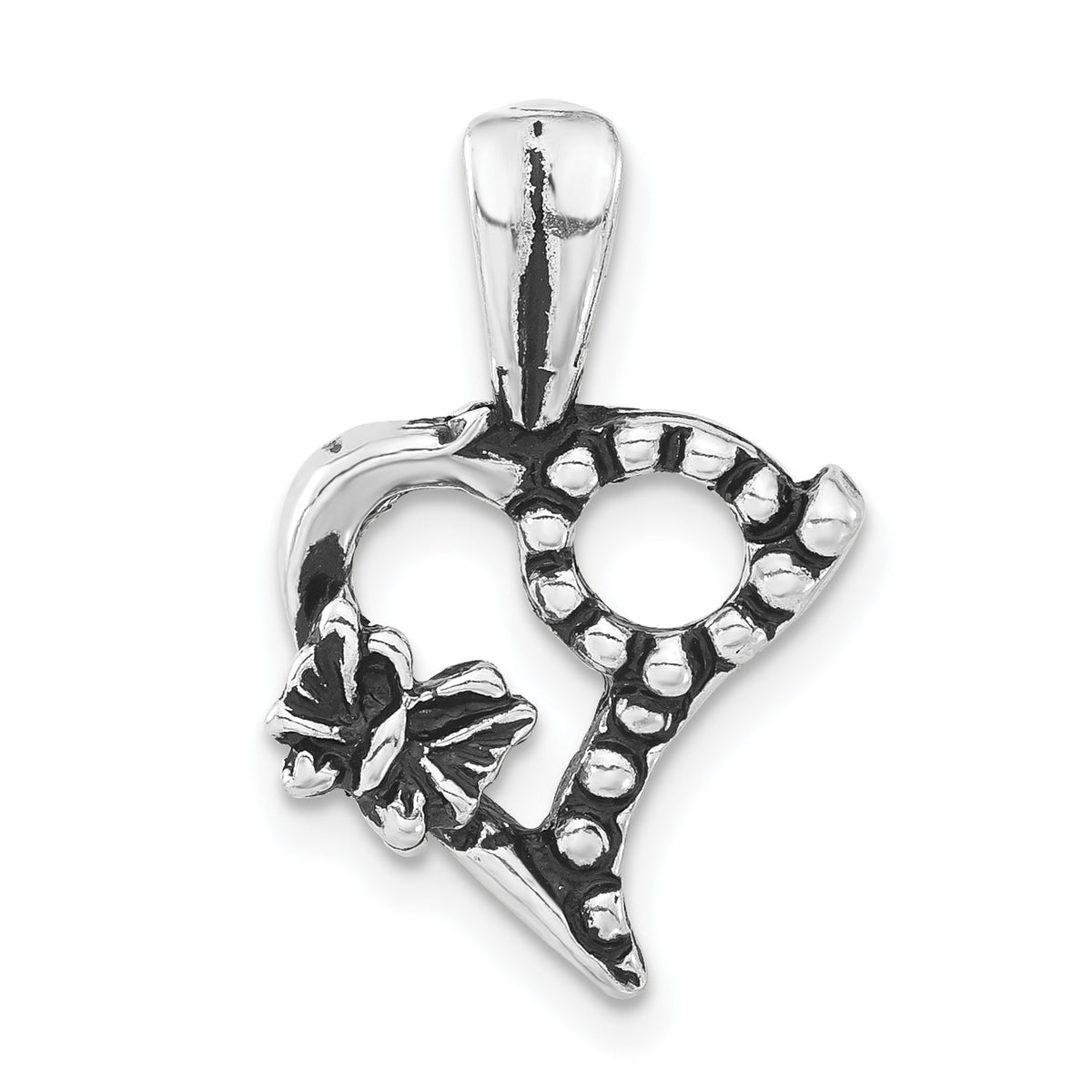 Sterling Silver Polished & Antiqued Butterfly Heart Charm