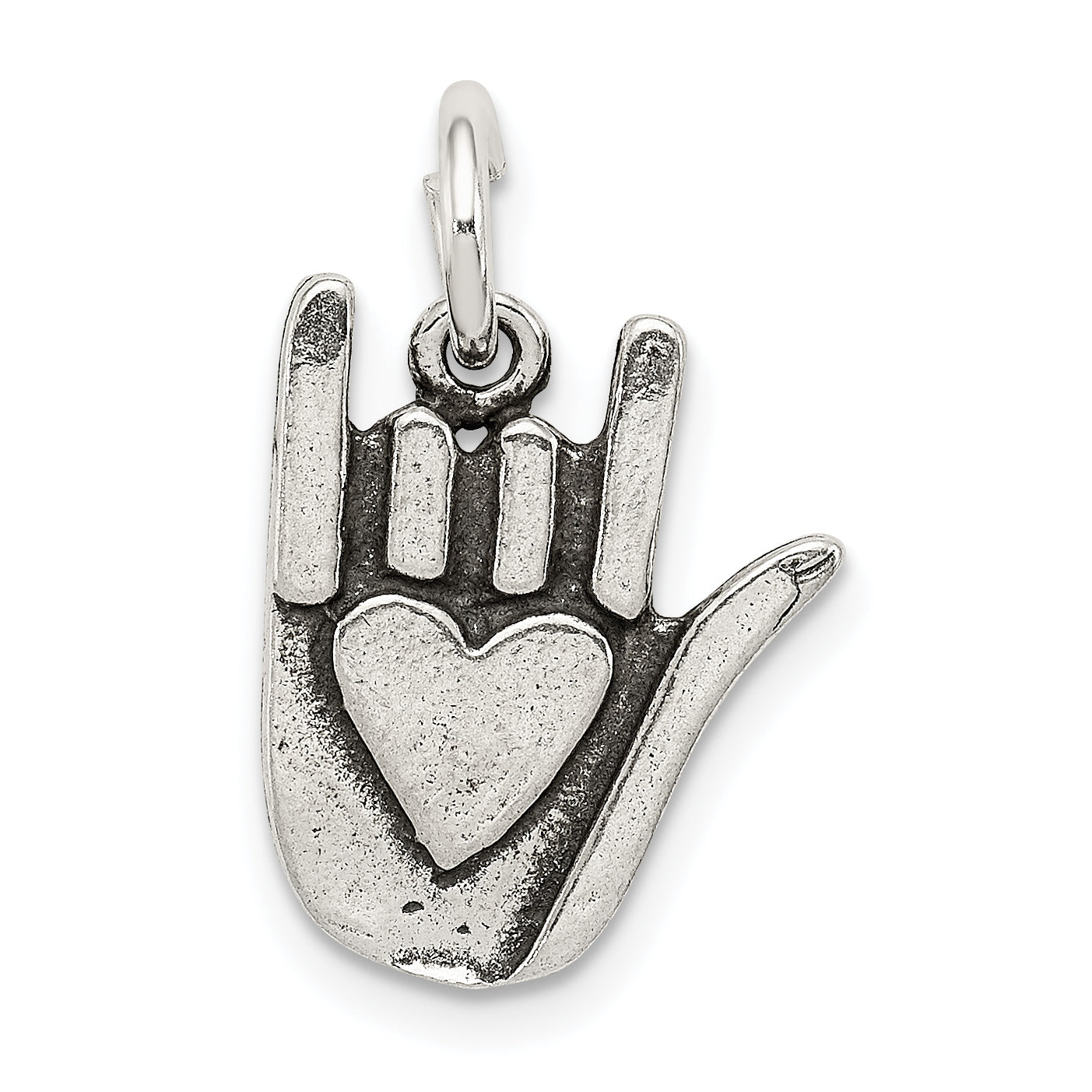 Sterling Silver Antiqued Sign Language Charm Main image