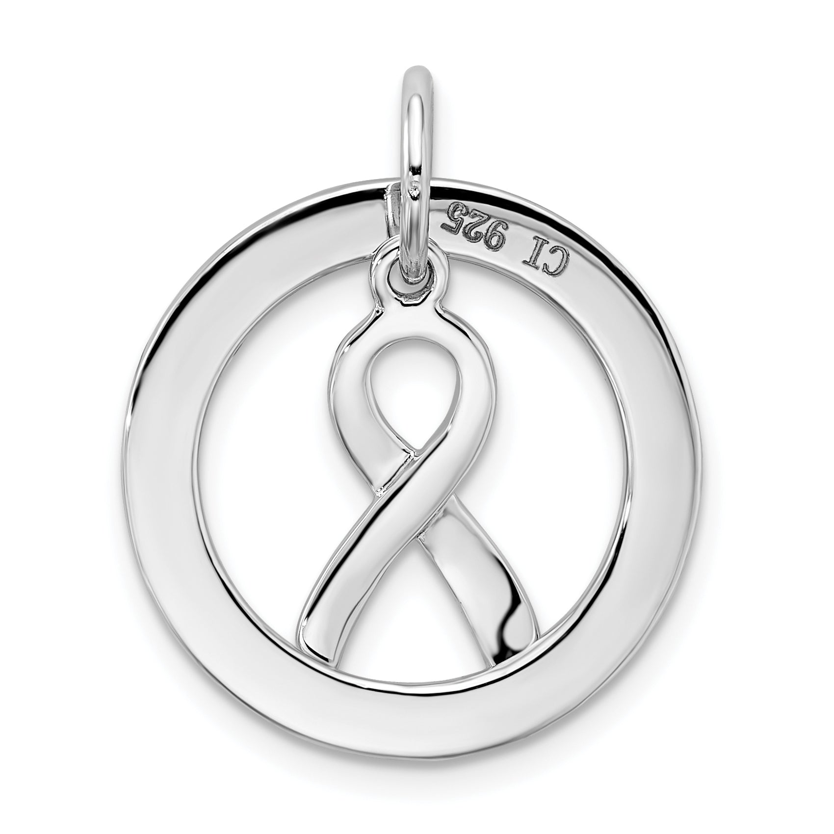 Sterling Silver Rhod Plated Hope Circle & Cancer Awareness Ribbon Pendant