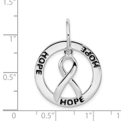Sterling Silver Rhod Plated Hope Circle & Cancer Awareness Ribbon Pendant