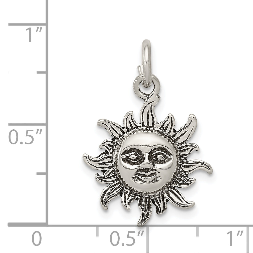 Antiqued 925 Sterling Silver Men's Sun Charm Pendant Vintage Style