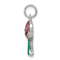 Sterling Silver Enamel Rose Charm with Rhodium Plating Elegant and Themed