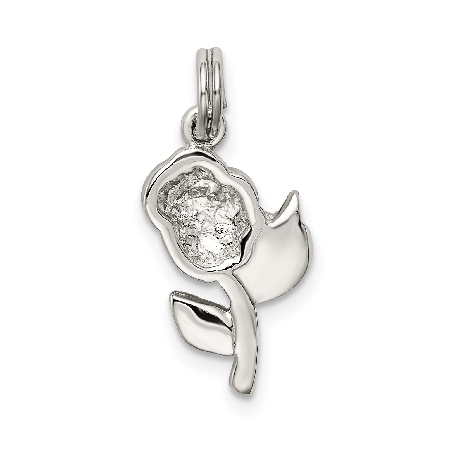 Sterling Silver Enamel Rose Charm with Rhodium Plating Elegant and Themed